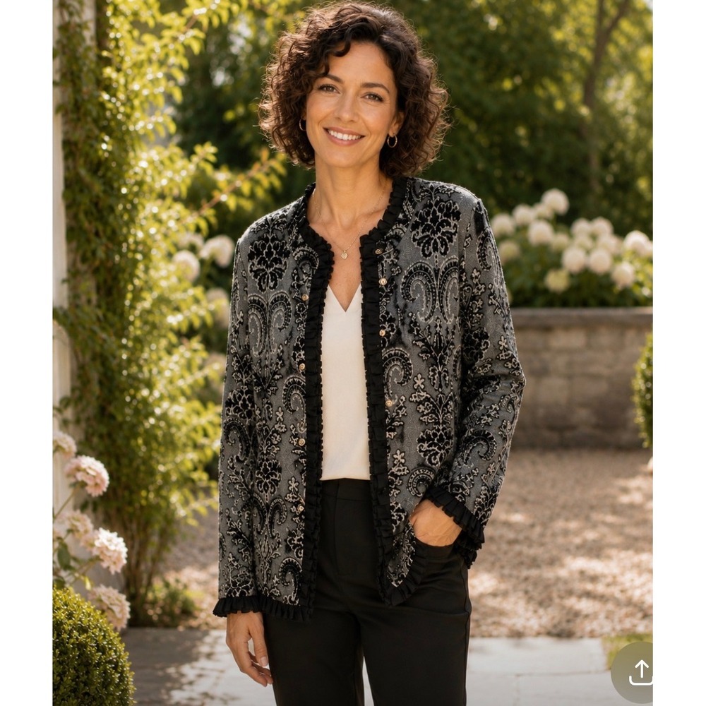 Icelandic Design | Damask Boiled Wool Blend Art-to-Wear Cardigan Coat Duster